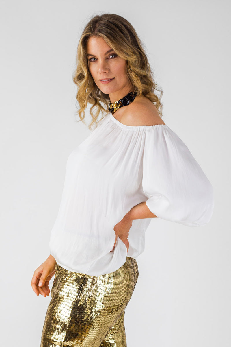 White Silky Off Shoulder Top - FINAL SALE