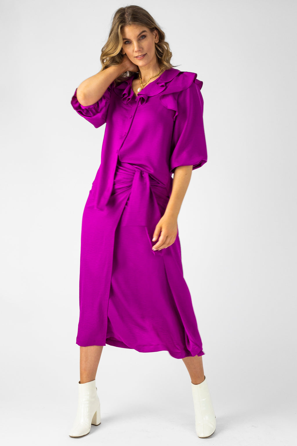 Magenta Knot Front Skirt - Final Sale