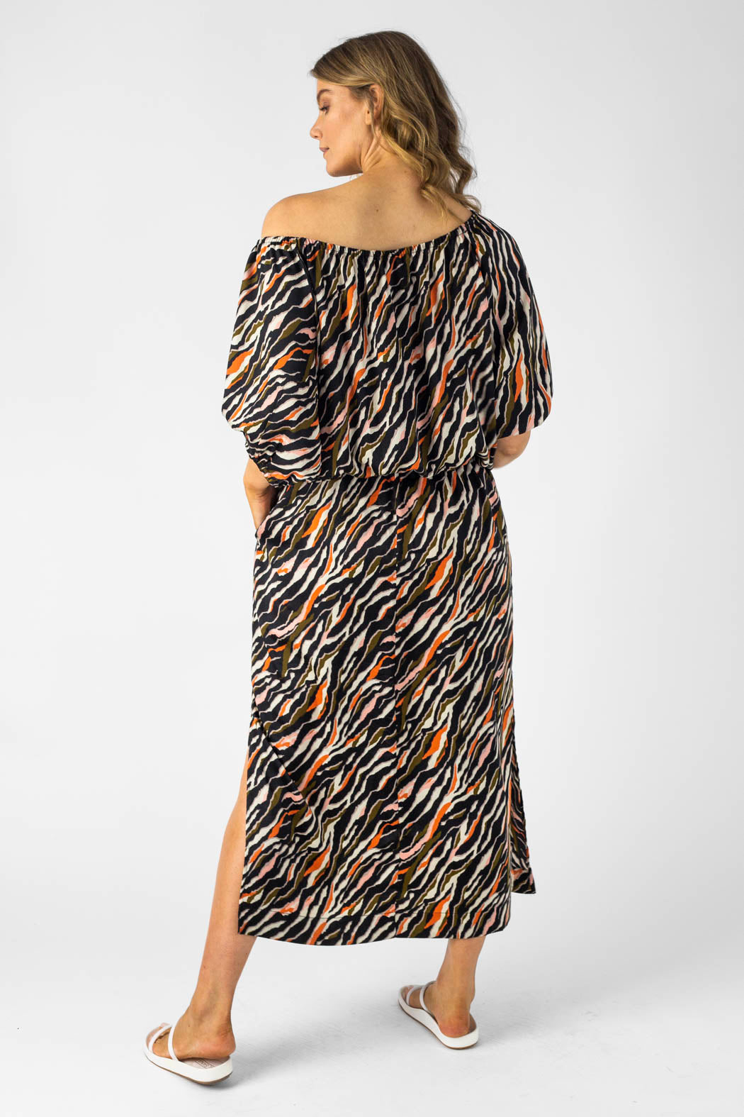 Multi Animal Off Shoulder Dress Nt