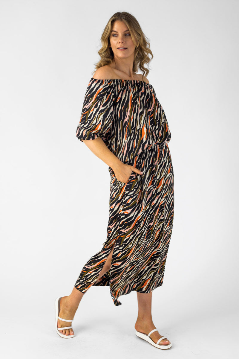 Multi Animal Off Shoulder Dress Nt