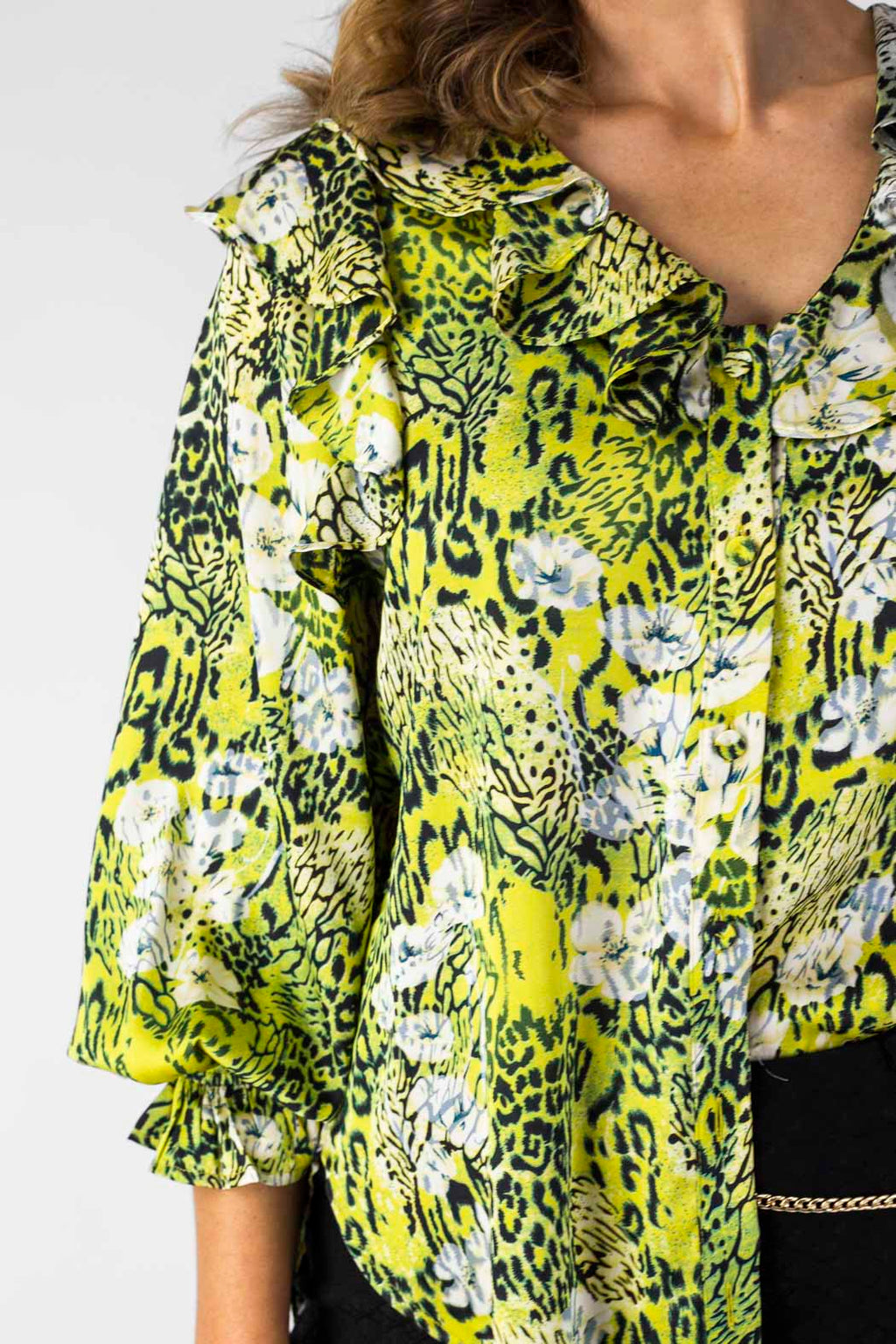 Yellow Print Ruffle Shirt - Sale
