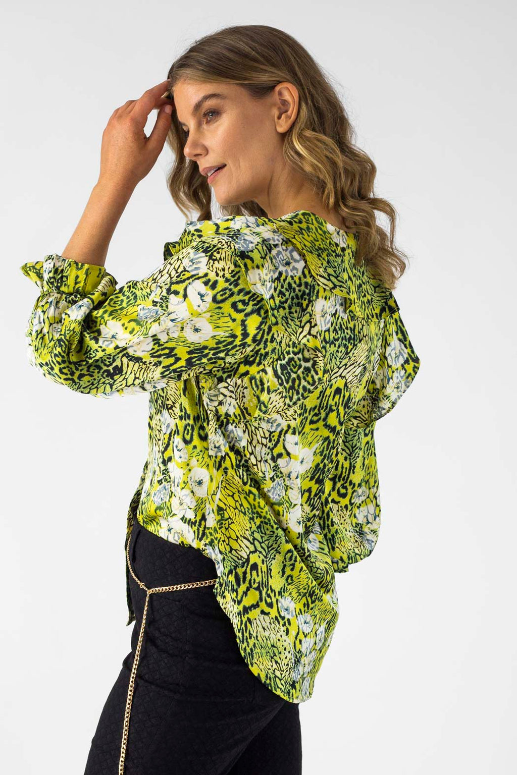 Yellow Print Ruffle Shirt - Sale
