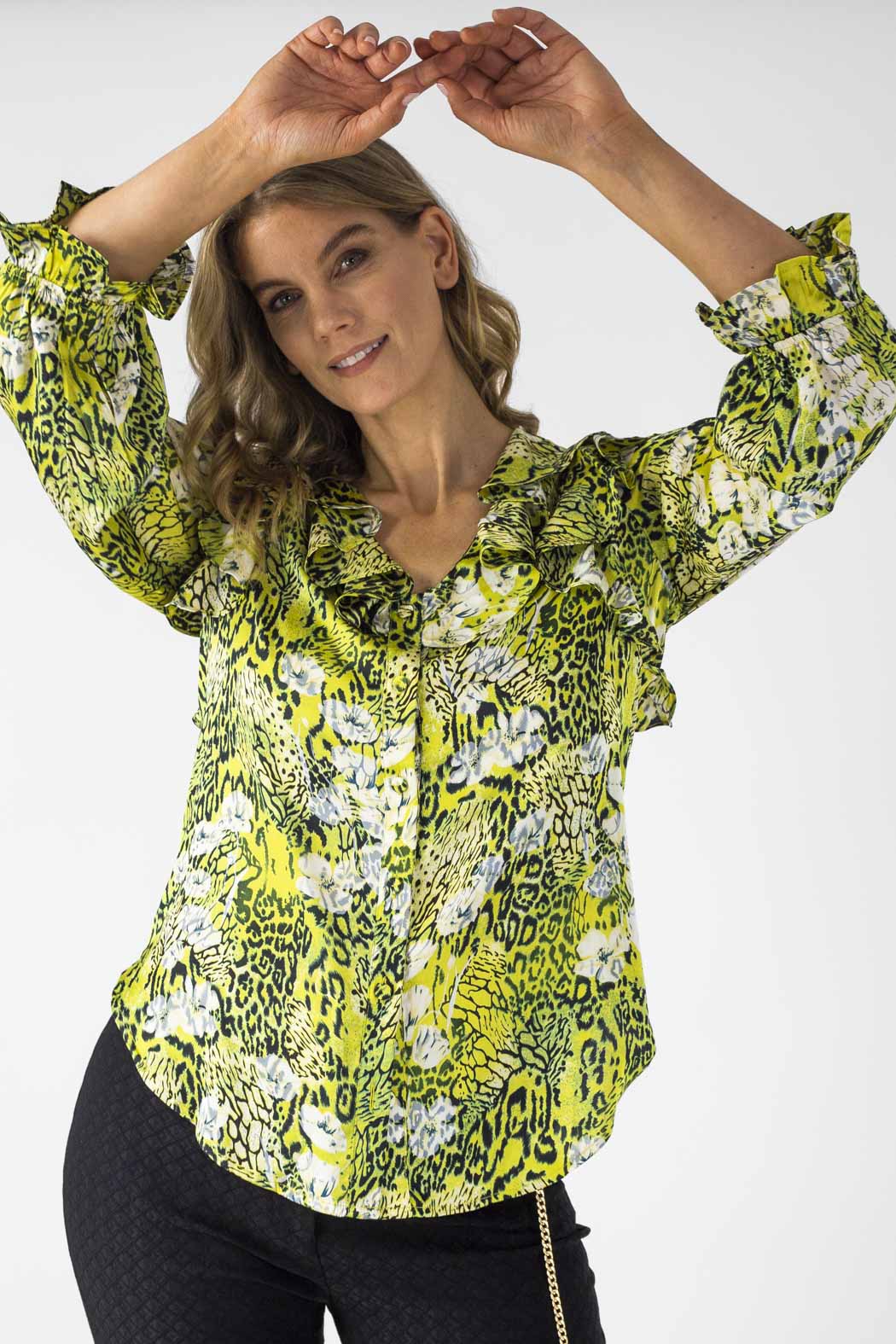 Yellow Print Ruffle Shirt - Sale