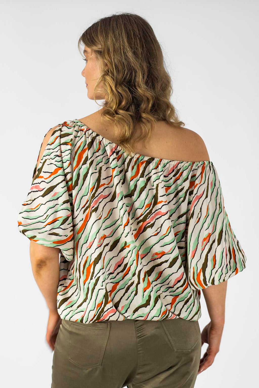 Mint Abstract Silky Balloon Sleeve Top - Final Sale