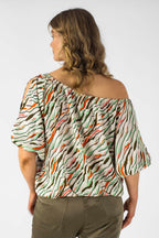 Mint Abstract Silky Balloon Sleeve Top - Final Sale