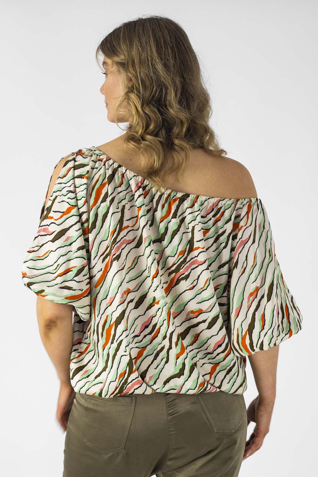 Mint Abstract Silky Balloon Sleeve Top - Final Sale