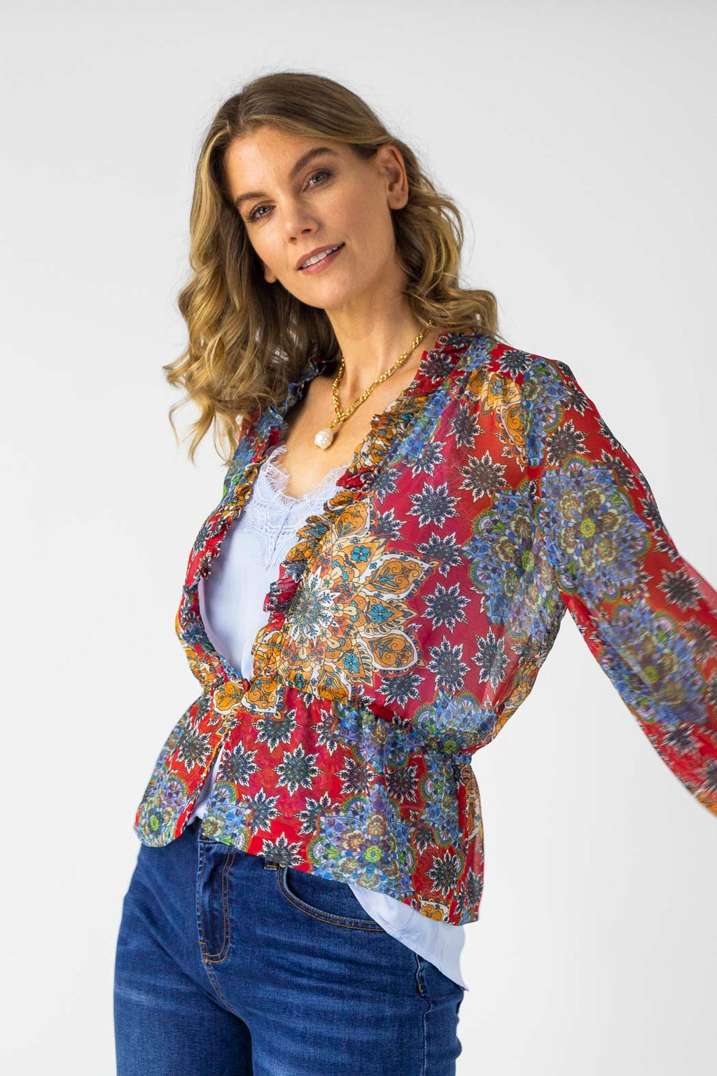 Red Print Bolero - Final Sale