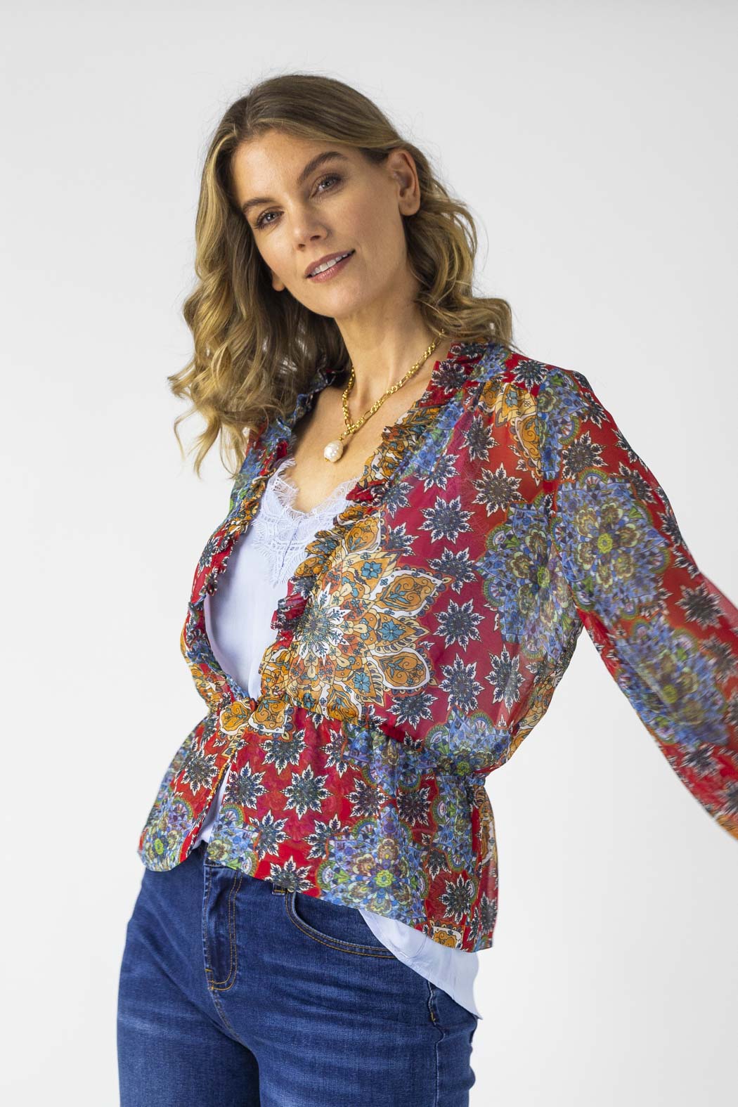 Red Print Bolero - Final Sale