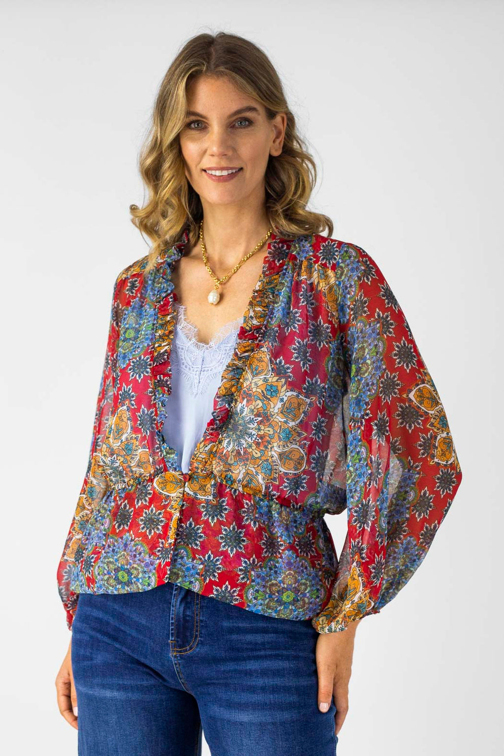 Red Print Bolero - Final Sale