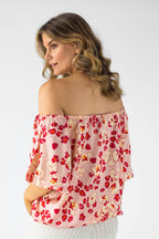 Peach Print Silky Balloon Sleeve Top - Sale