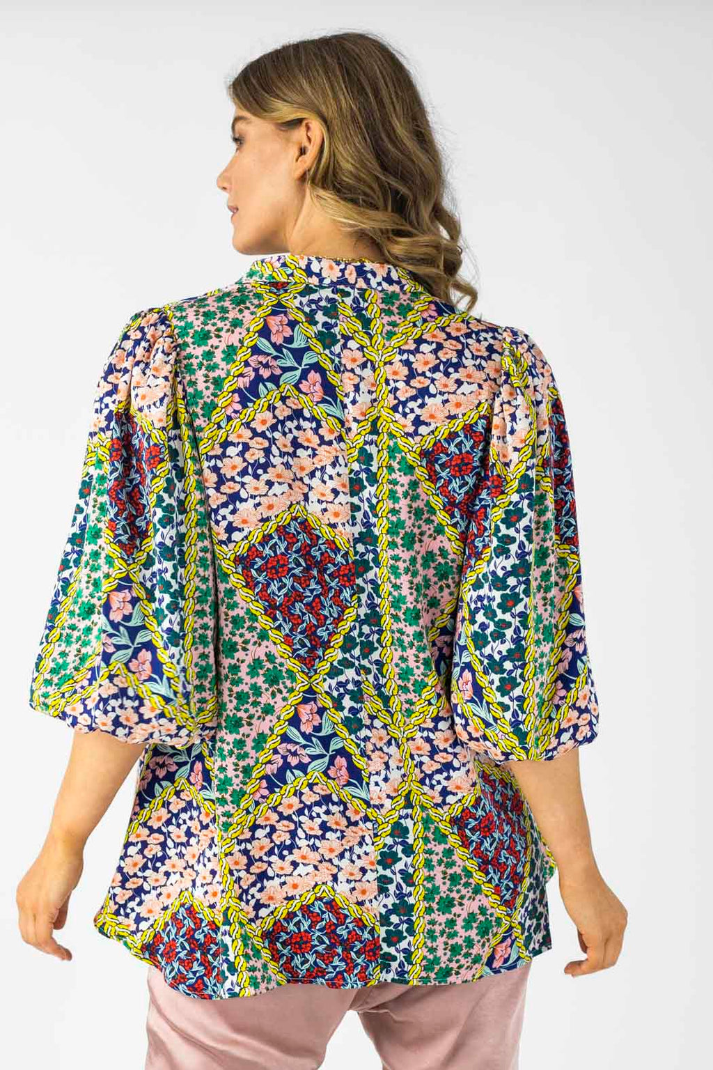 Floral Patchwork Silky Tunic Shirt - Sale