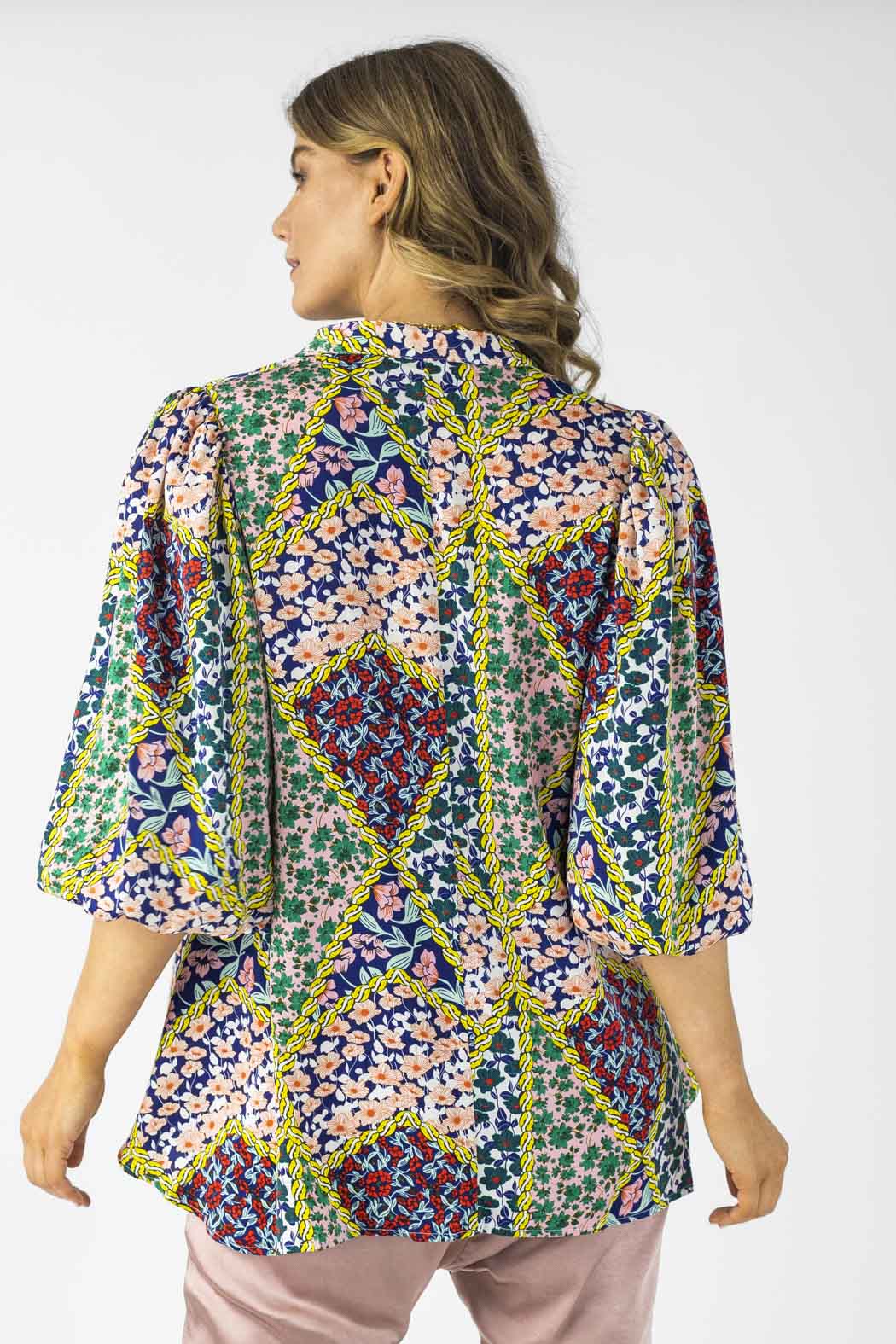 Floral Patchwork Silky Tunic Shirt - Sale