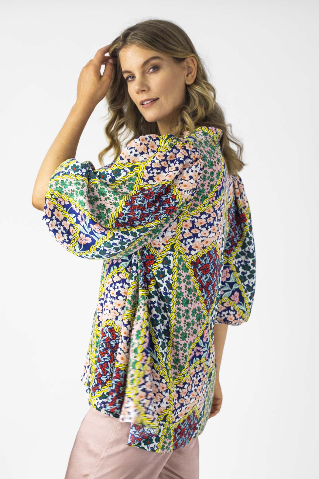 Floral Patchwork Silky Tunic Shirt - Sale