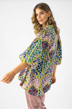 Floral Patchwork Silky Tunic Shirt - Sale