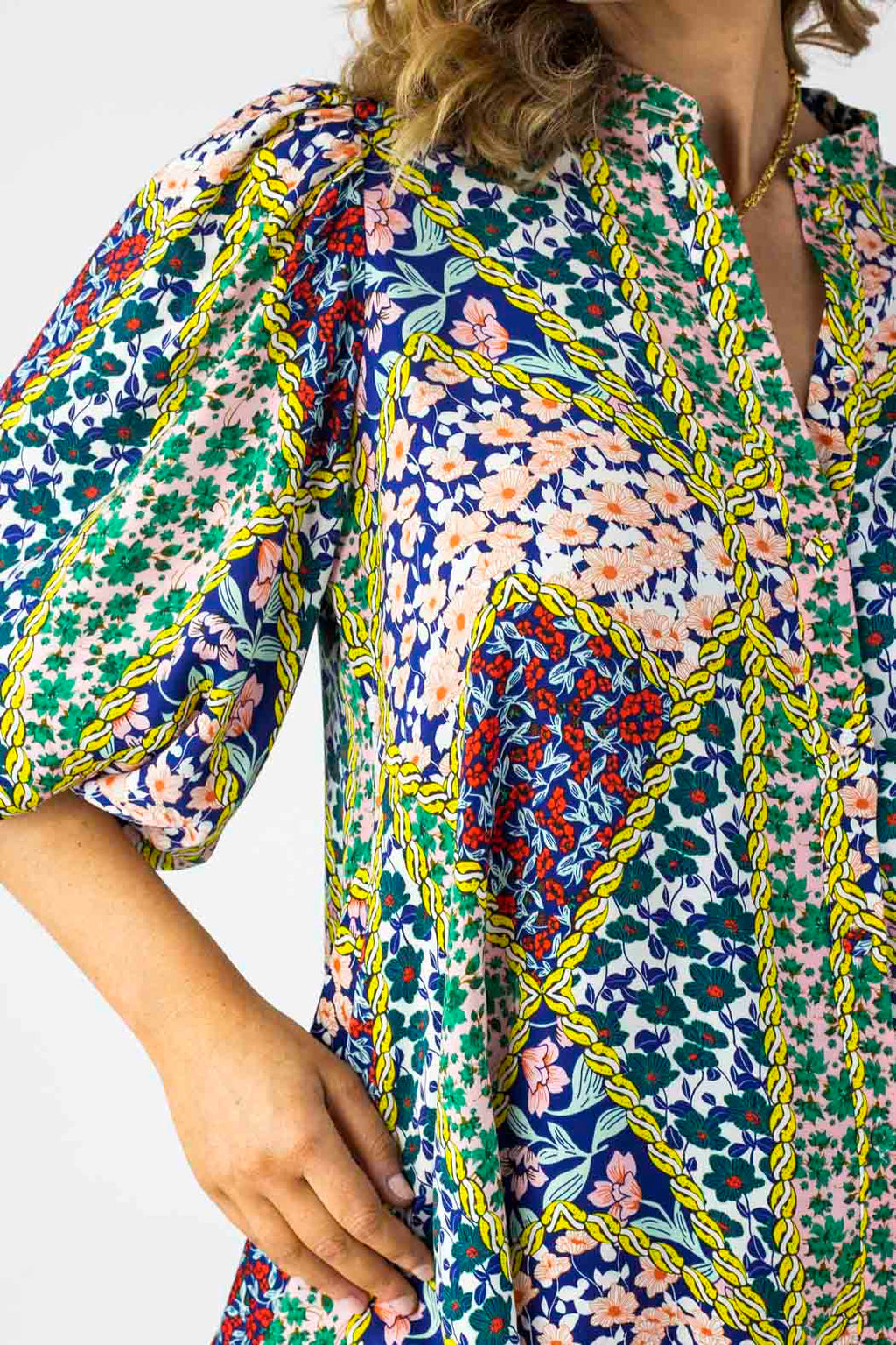 Floral Patchwork Silky Tunic Shirt - Sale
