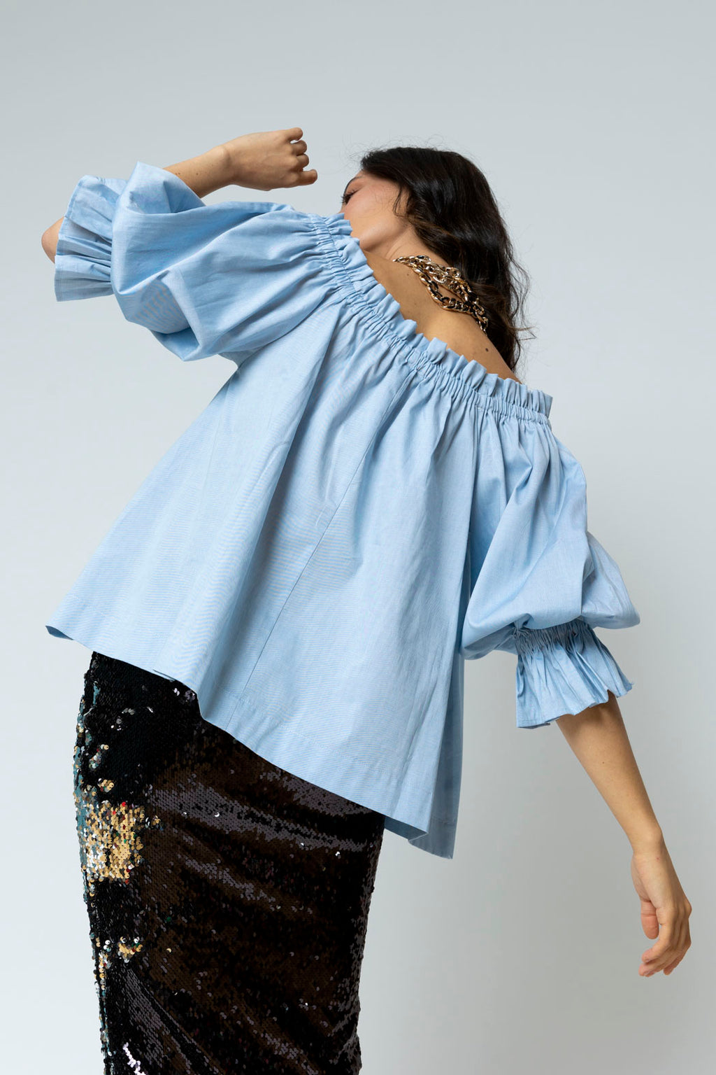 Chambray Cotton Off Shoulder Top NT