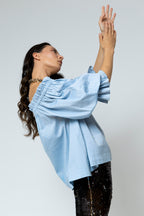 Chambray Cotton Off Shoulder Top NT