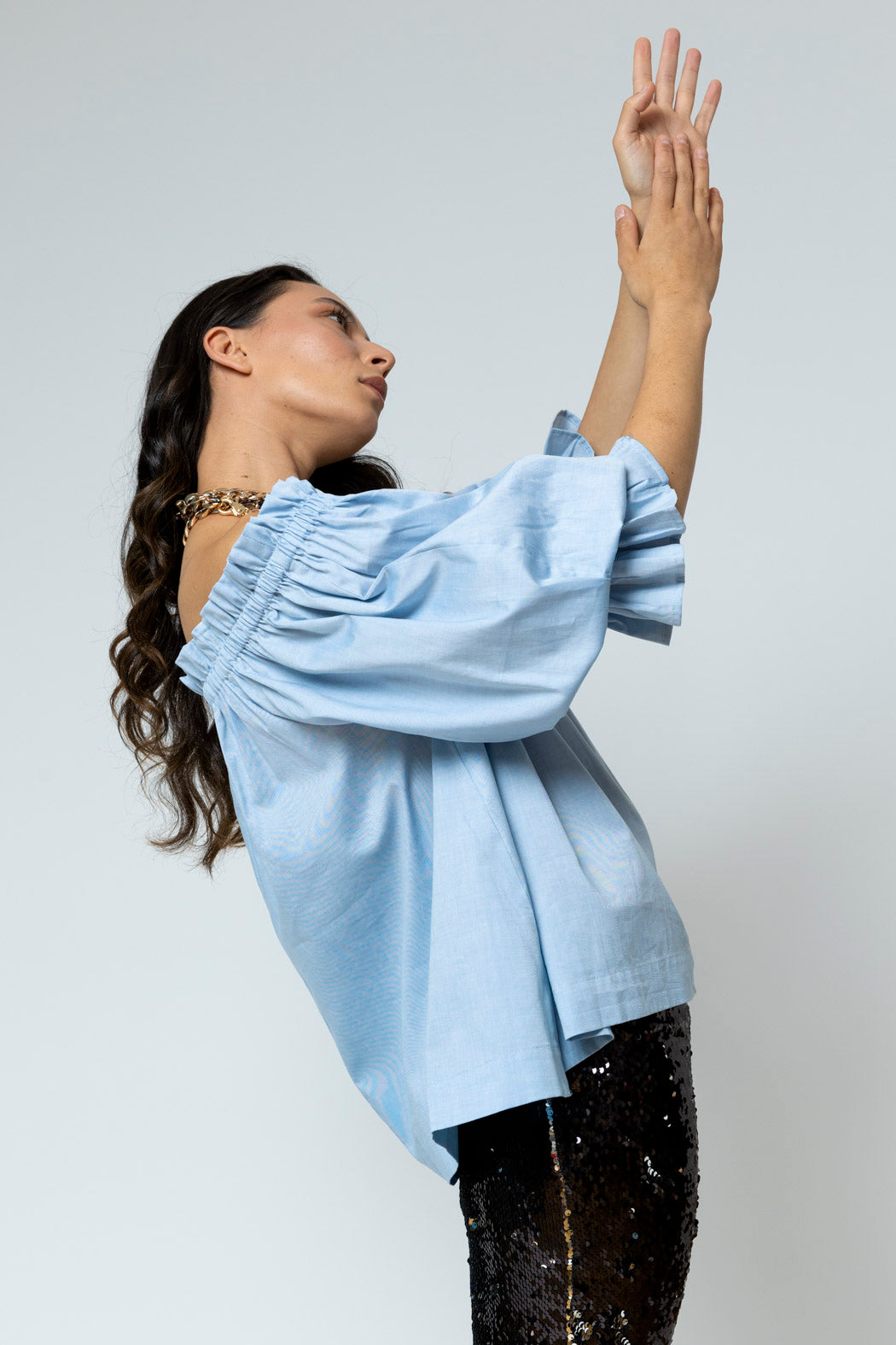 Chambray Cotton Off Shoulder Top - FINAL SALE