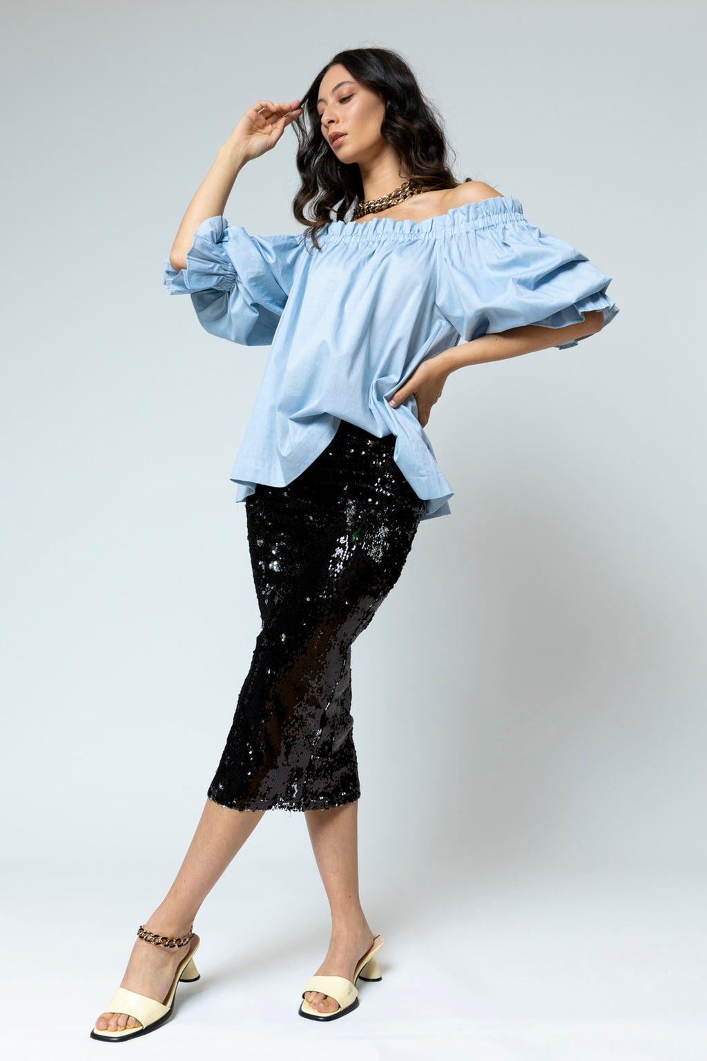 Chambray Cotton Off Shoulder Top - FINAL SALE