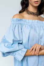 Chambray Cotton Off Shoulder Top NT