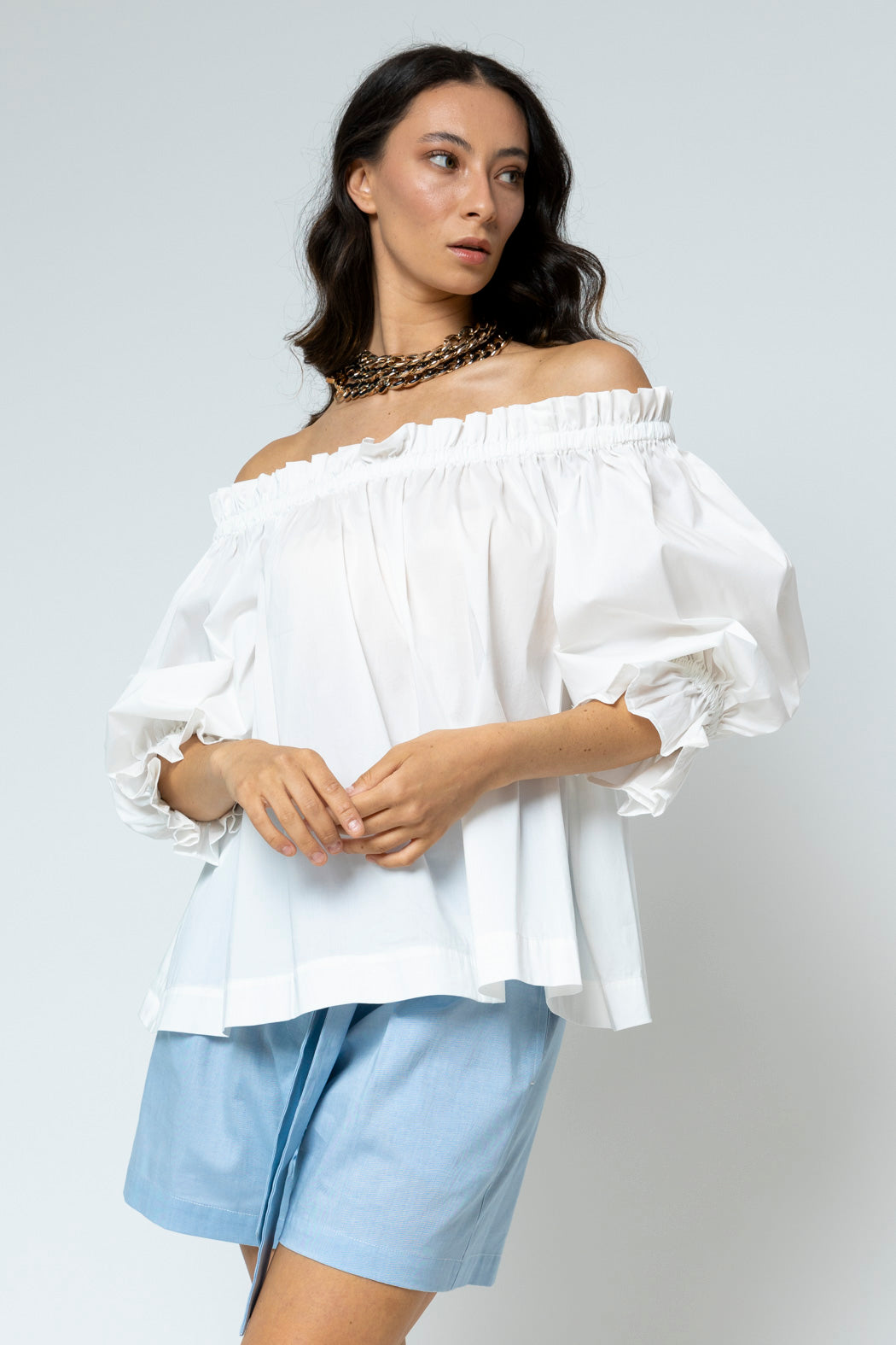 Off White Cotton Off Shoulder Top - FINAL SALE