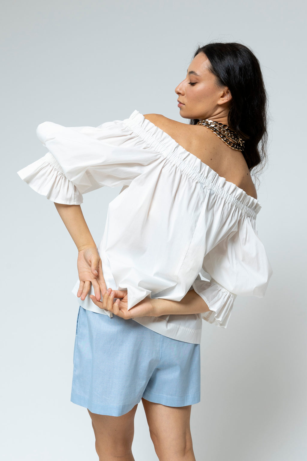 Off White Cotton Off Shoulder Top - FINAL SALE