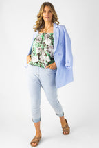 Mint Floral Silky Off Shoulder Top - Sale