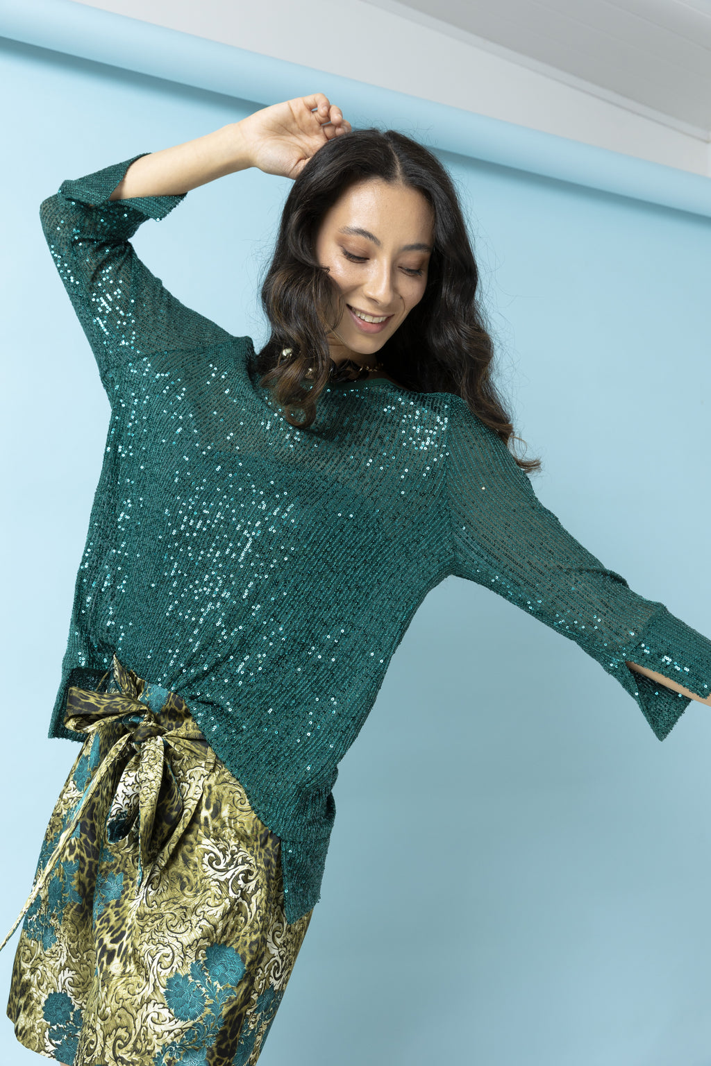 Jade Sequin Raglan Top - Sale