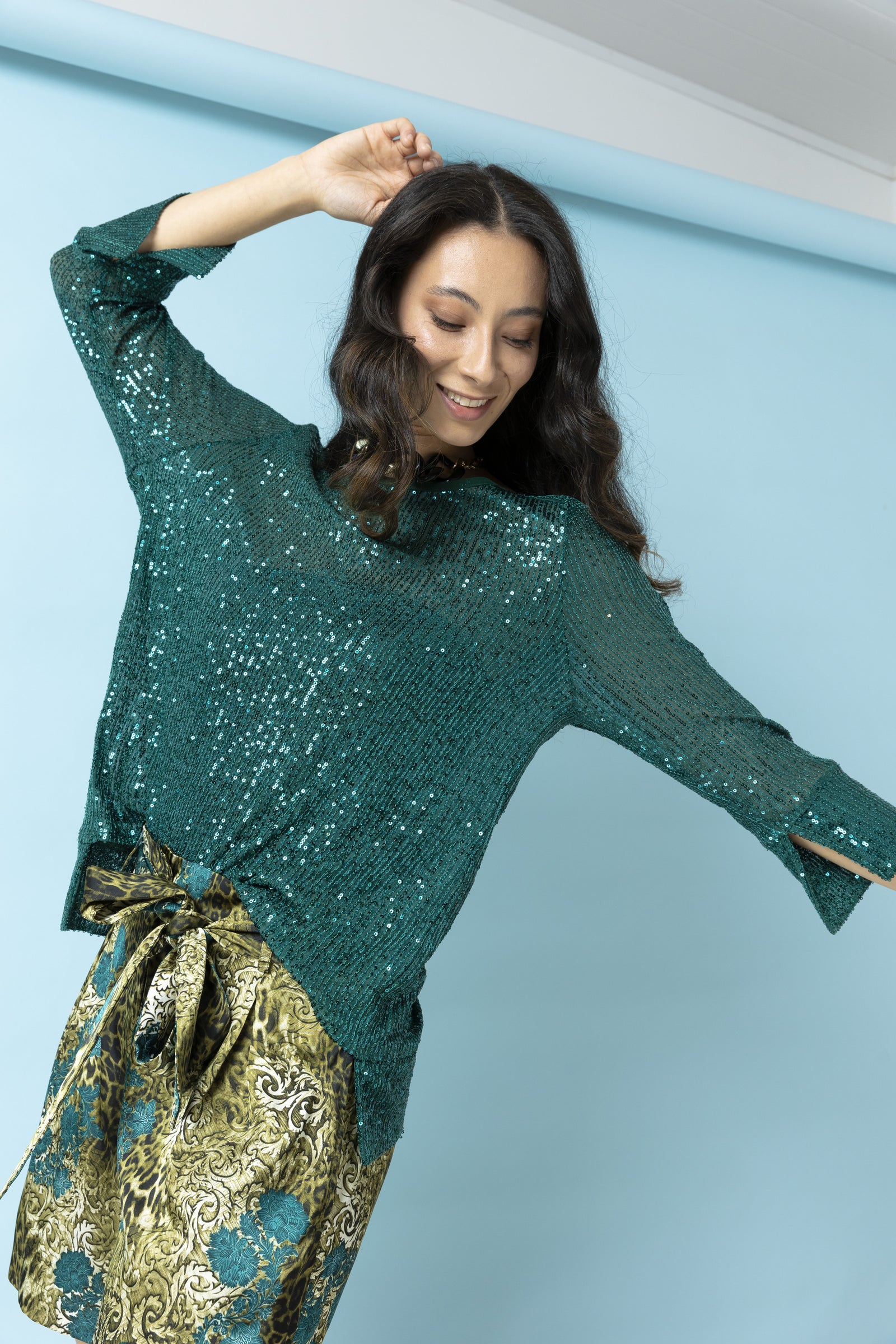 Jade Sequin Raglan Top - Sale