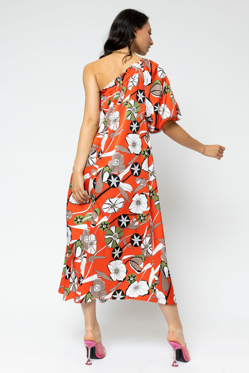 Tangerine One Shoulder Dress - Final Sale