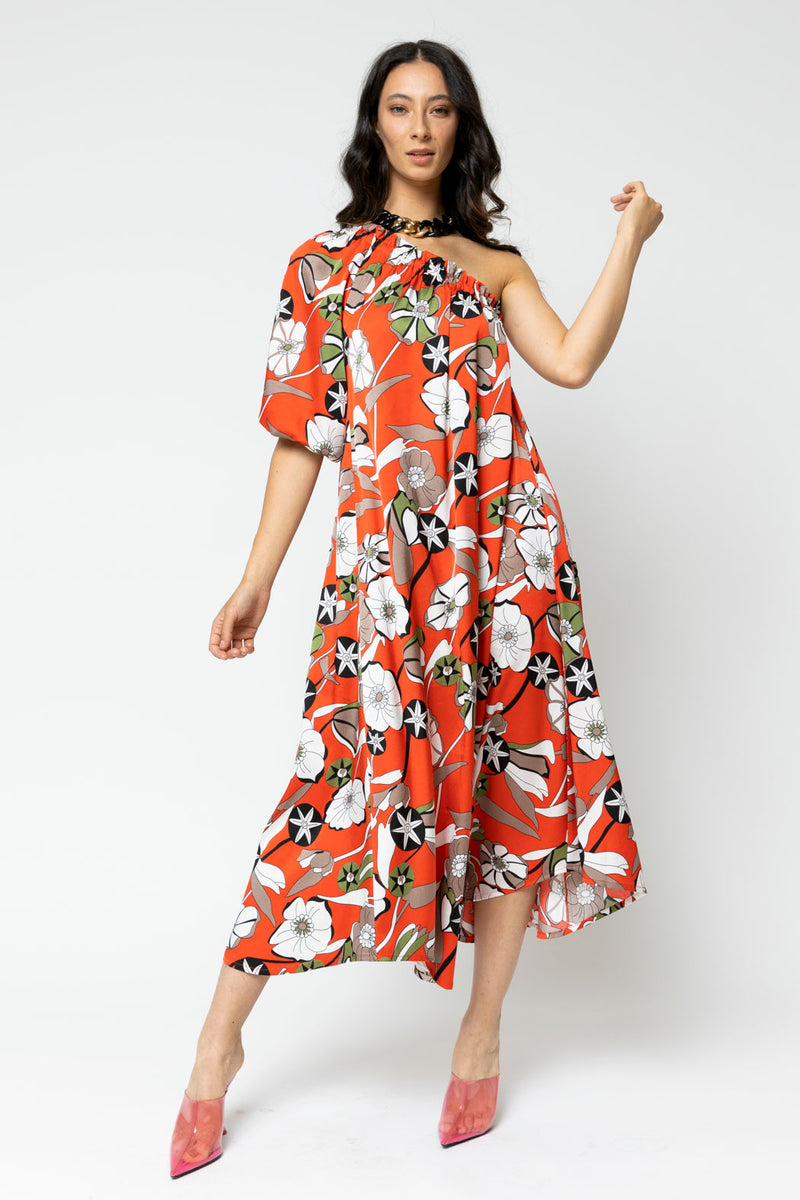 Tangerine One Shoulder Dress - Final Sale