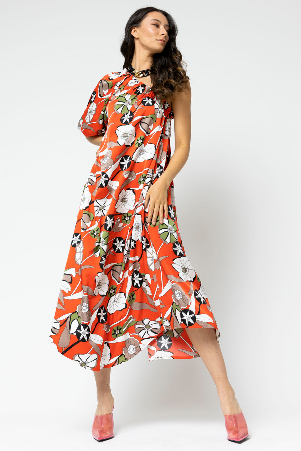 Tangerine One Shoulder Dress - Final Sale
