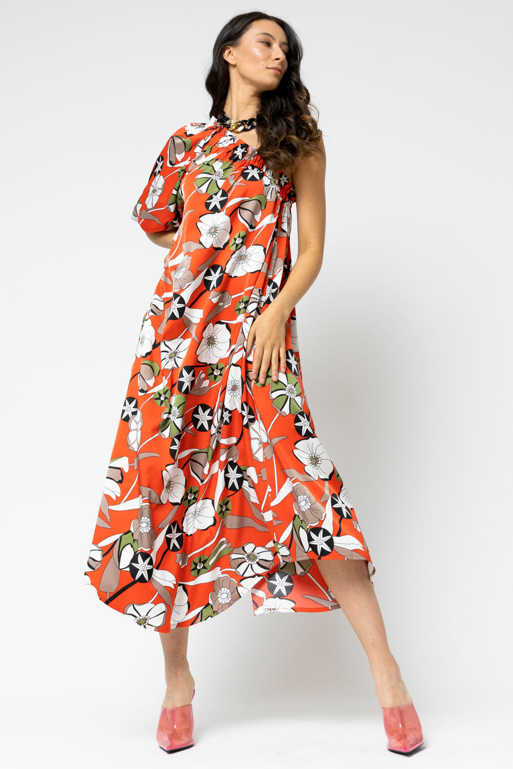 Tangerine One Shoulder Dress - Final Sale
