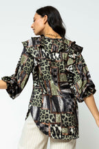 Khaki Silky Ruffle Shirt - Final Sale