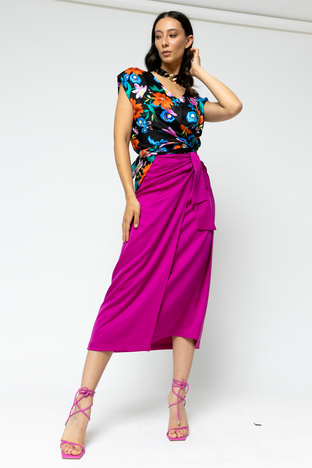 Magenta Knot Front Skirt - Final Sale