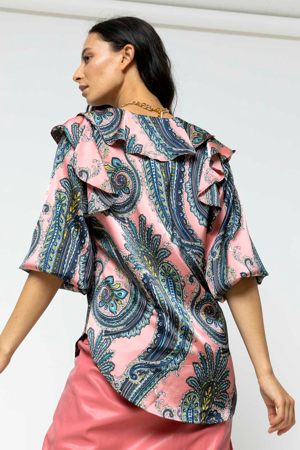 Pink Paisley Silky Ruffle Shirt - Sale