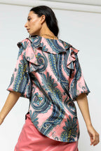 Pink Paisley Silky Ruffle Shirt - Sale