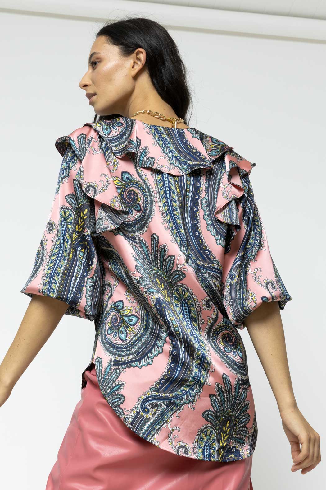 Pink Paisley Silky Ruffle Shirt - Sale