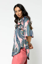 Pink Paisley Silky Ruffle Shirt - Sale