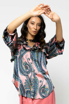 Pink Paisley Silky Ruffle Shirt - Sale