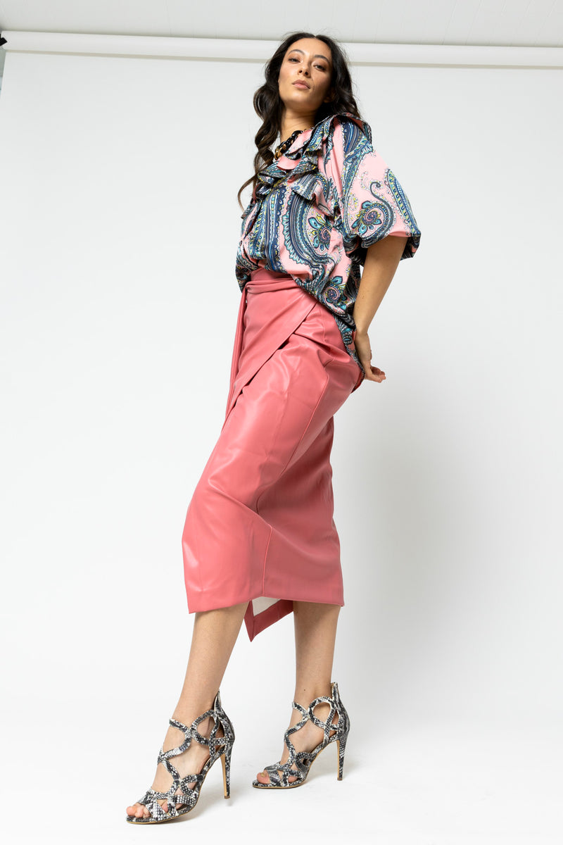 Pink Paisley Silky Ruffle Shirt - Sale