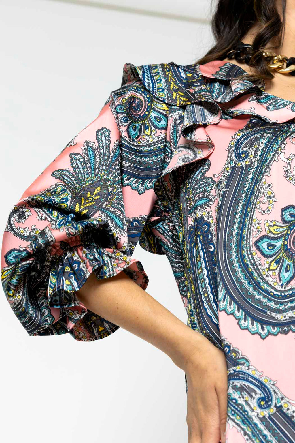 Pink Paisley Silky Ruffle Shirt - Sale