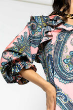 Pink Paisley Silky Ruffle Shirt - Sale