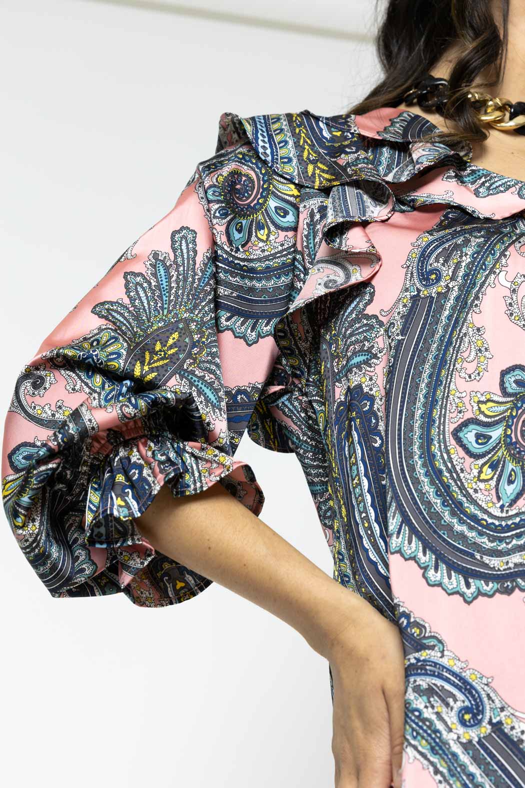 Pink Paisley Silky Ruffle Shirt - Sale