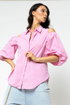 Pink Gingham Open Shoulder Shirt - Sale
