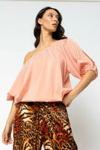 Orange Gingham Split Sleeve Off Shoulder Top - Sale
