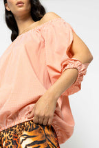Orange Gingham Split Sleeve Off Shoulder Top - Sale