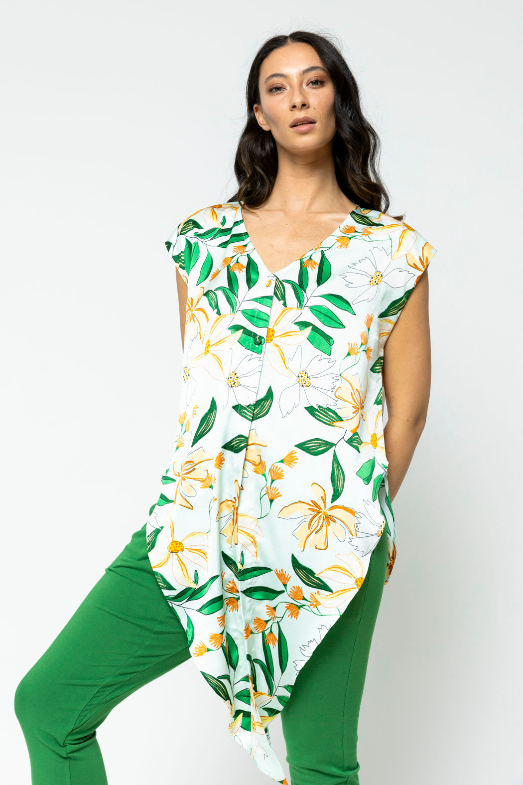 Mint Floral Sleeveless Tie Top - Sale