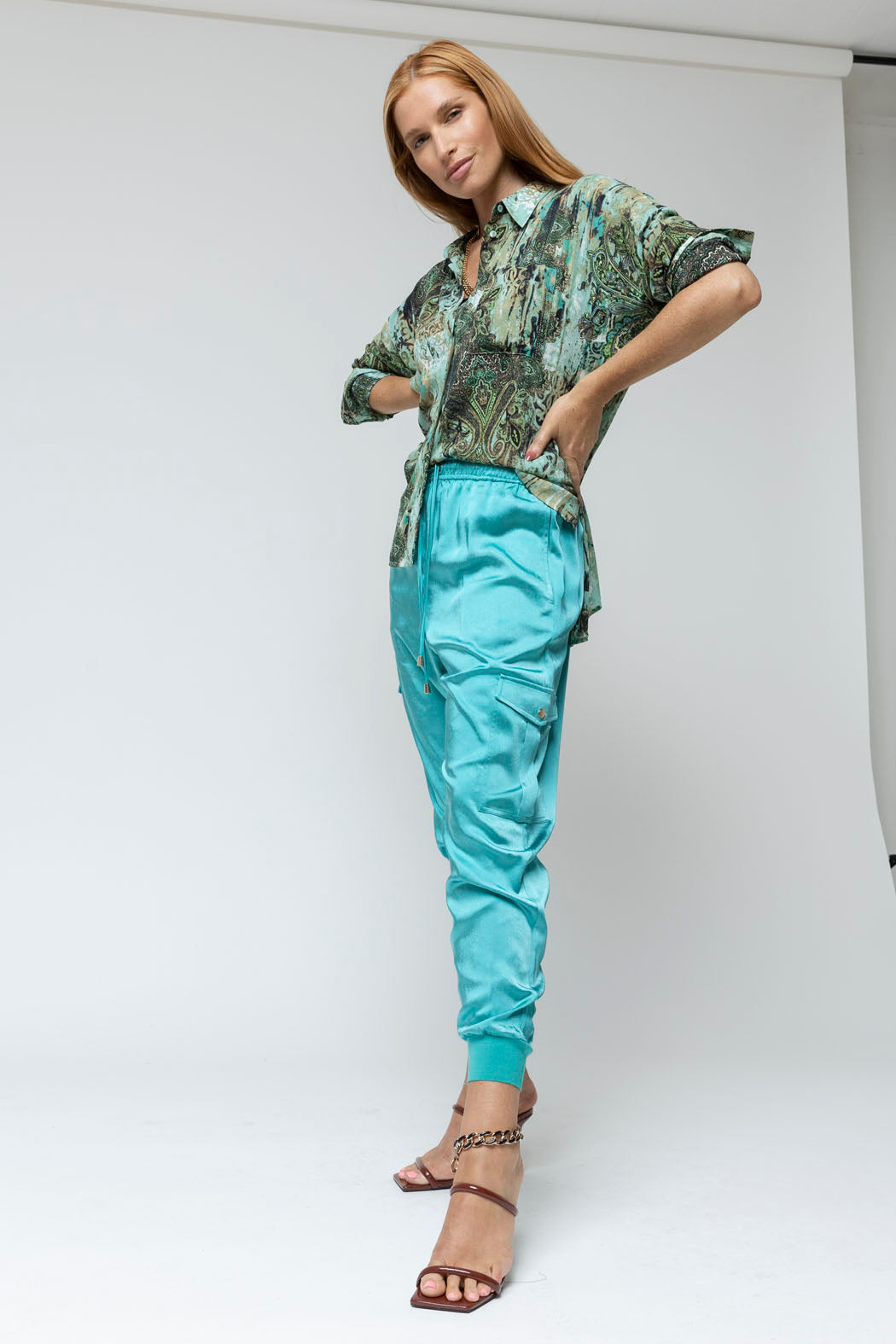 Green Print Chiffon Shirt