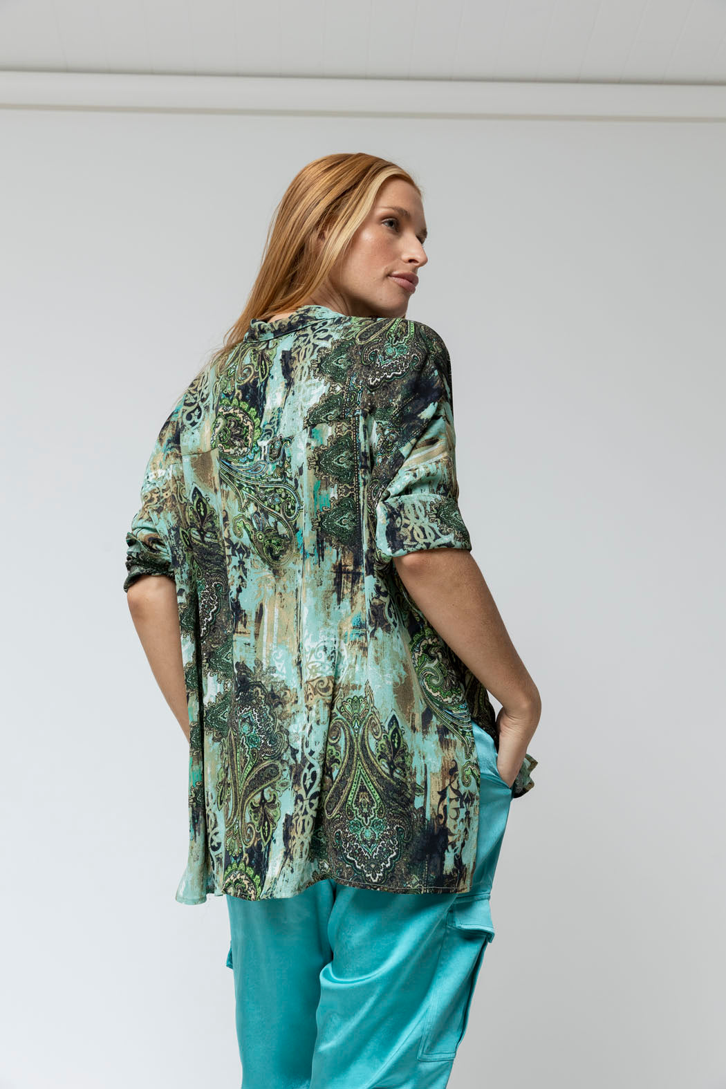 Green Print Chiffon Shirt